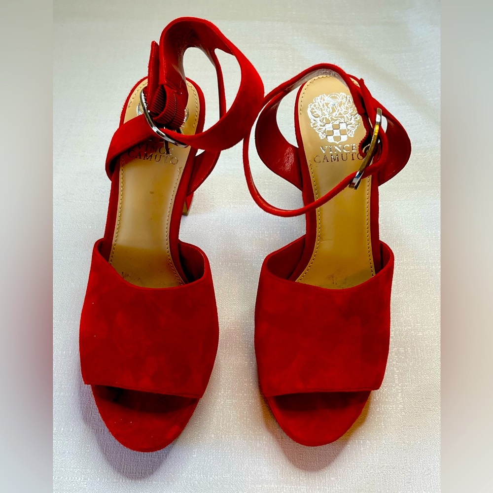 Vince Camuto Sophette red suede platform heels. Size 7 1/2.